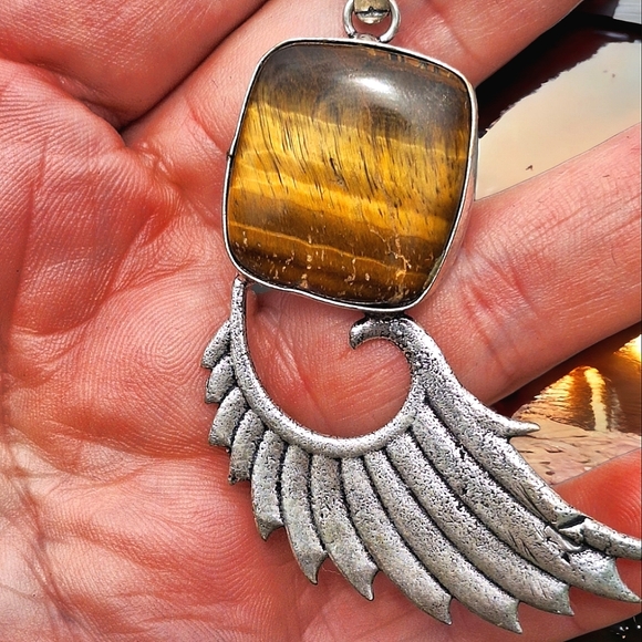 TIGER EYE GEMSTONE 925 SILVER PENDANT - Picture 2 of 2